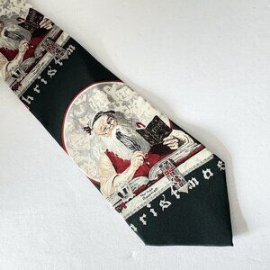 NORMAN ROCKWELL Vtg Silk Necktie The Saturday Evening Post Christmas Santa 56”